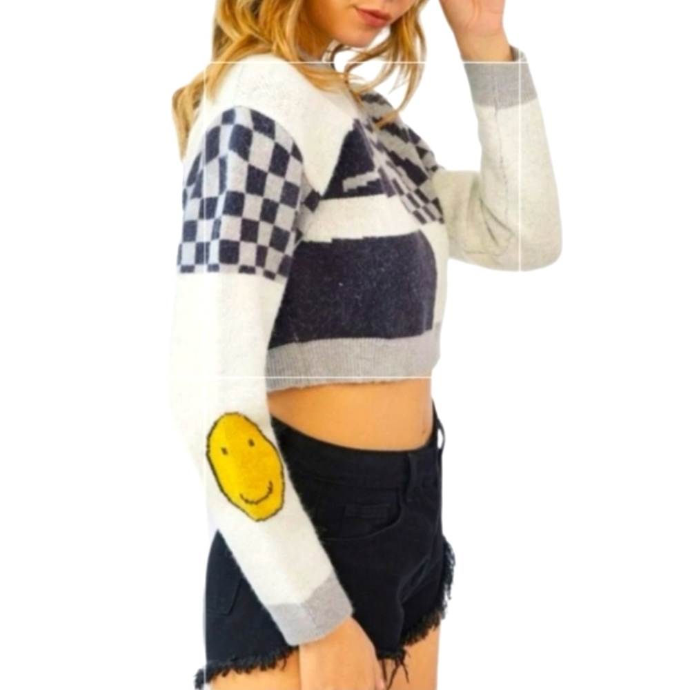 Urban Outfitters crop happy face  sweater women's size small NEW